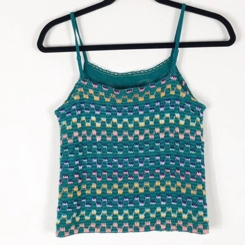 Free People Crochet Spaghetti Strap Tank Lace Bodice Boho Festival XS